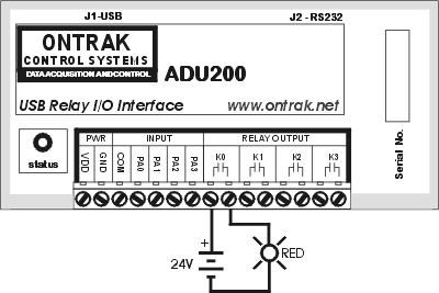 ADU200 USB Relay Module DC Load Connection Diagram